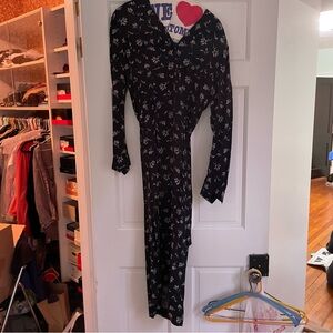 Talbots Black and White Wrap Dress with Bishop Sleeves